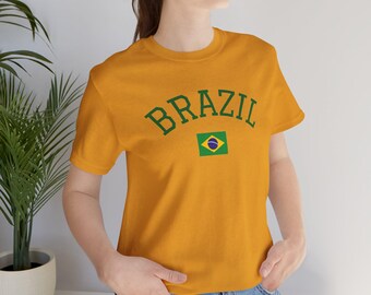 Brazil World Cup Shirt Varsity Collegiate Arched Green Soccer Football Flag Graphic Tee