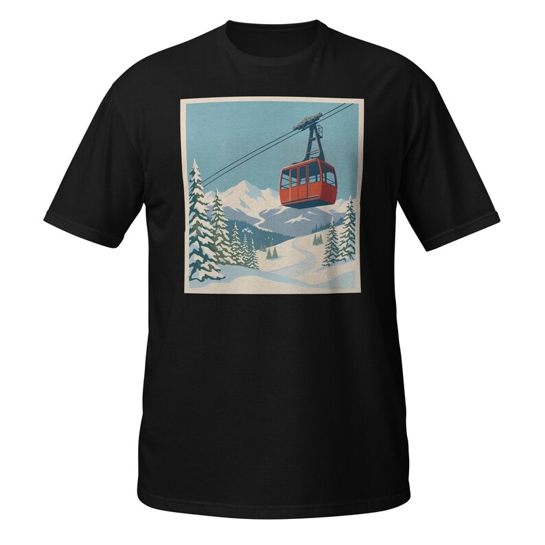 Retro Cable Car Mountain Graphic Tee Unisex Vintage Winter Scene Outdoor Nature Lover Gift
