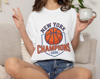 New York Champions T-Shirt Basketball 2026 Varsity Sports Retro Orange Blue Graphic Tee