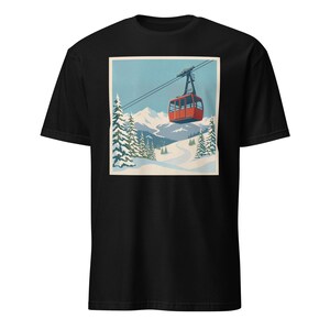 Retro Cable Car Mountain Graphic Tee Unisex Vintage Winter Scene Outdoor Nature Lover Gift