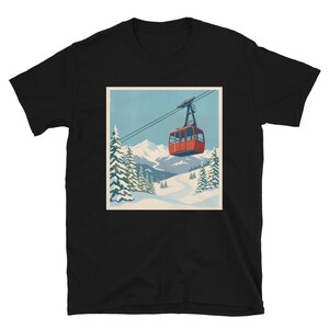 Retro Cable Car Mountain Graphic Tee Unisex Vintage Winter Scene Outdoor Nature Lover Gift