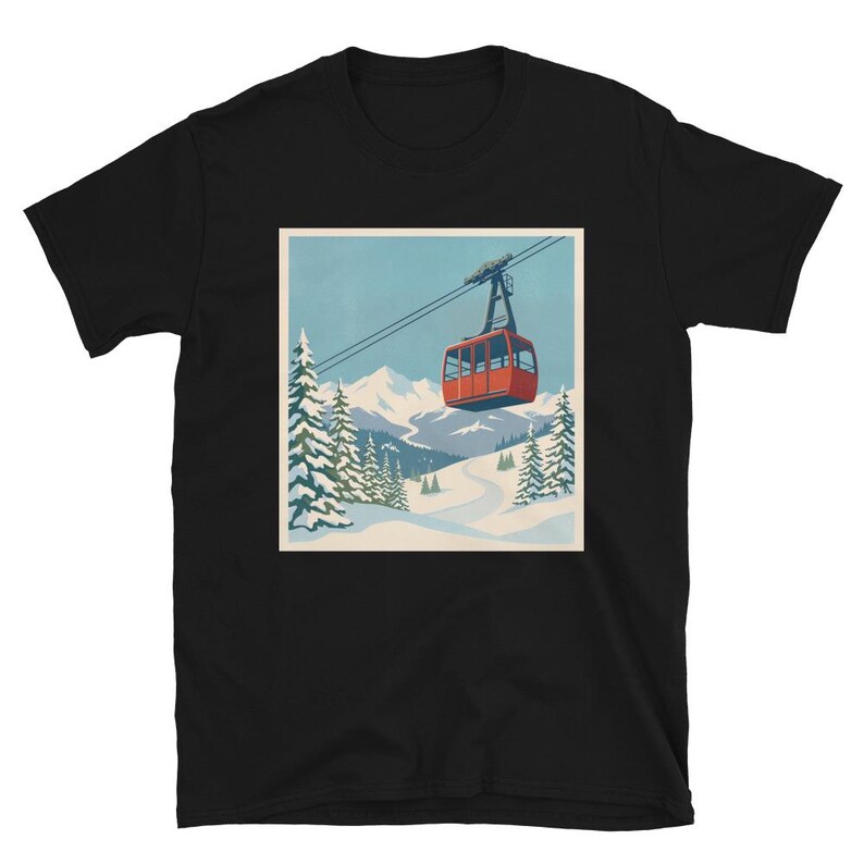 Retro Cable Car Mountain Graphic Tee Unisex Vintage Winter Scene Outdoor Nature Lover Gift