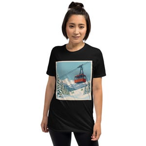 Retro Cable Car Mountain Graphic Tee Unisex Vintage Winter Scene Outdoor Nature Lover Gift