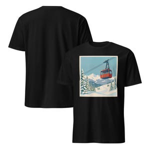 Retro Cable Car Mountain Graphic Tee Unisex Vintage Winter Scene Outdoor Nature Lover Gift