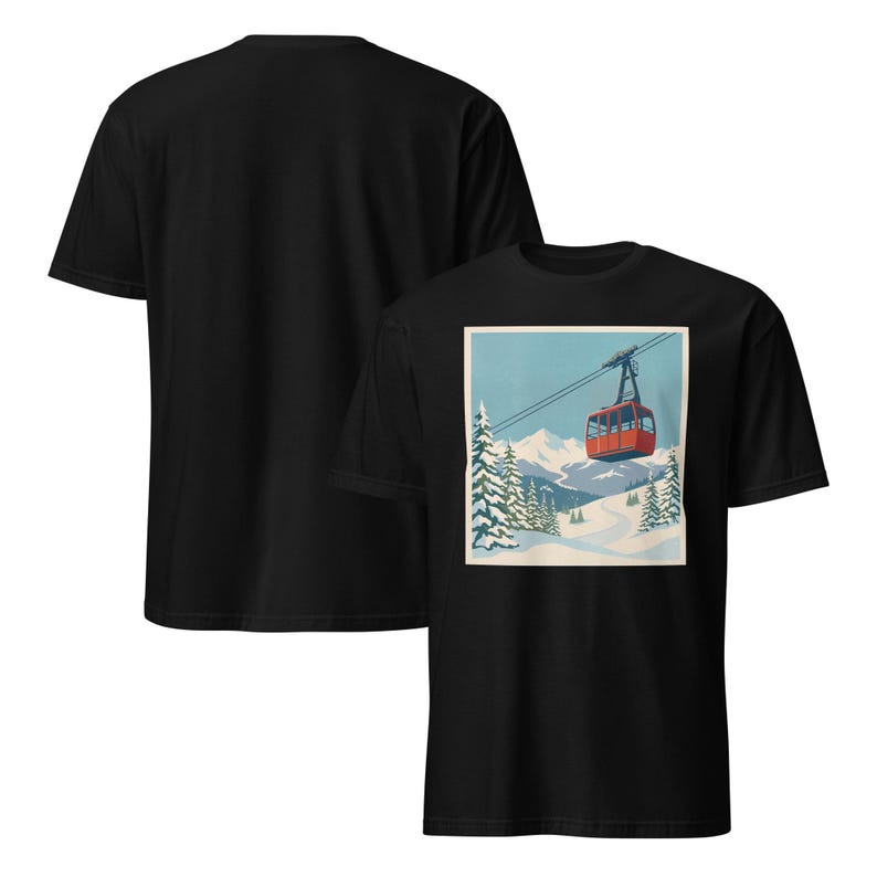 Retro Cable Car Mountain Graphic Tee Unisex Vintage Winter Scene Outdoor Nature Lover Gift