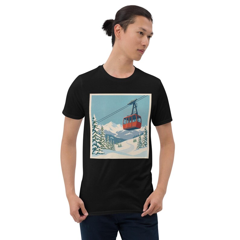 Retro Cable Car Mountain Graphic Tee Unisex Vintage Winter Scene Outdoor Nature Lover Gift