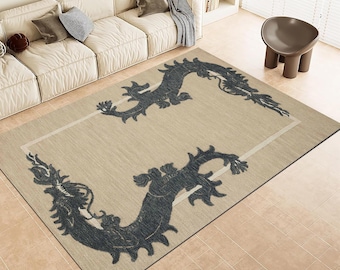 Drachenteppich, asiatischer Drachenteppich, Teppich im japanischen Stil, orientalischer mythischer Drachenteppich, modernes Zen-Wohnzimmerdekor,