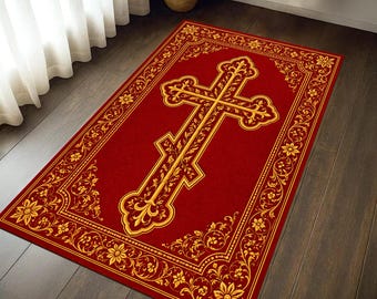 Christian Prayer Rug, Catholic Prayer Rug, Orthodox Prayer Rug, Cross Symbol Rug,Prayer Mat,Jesus Cross,Custom Christian Mat,Christian Decor