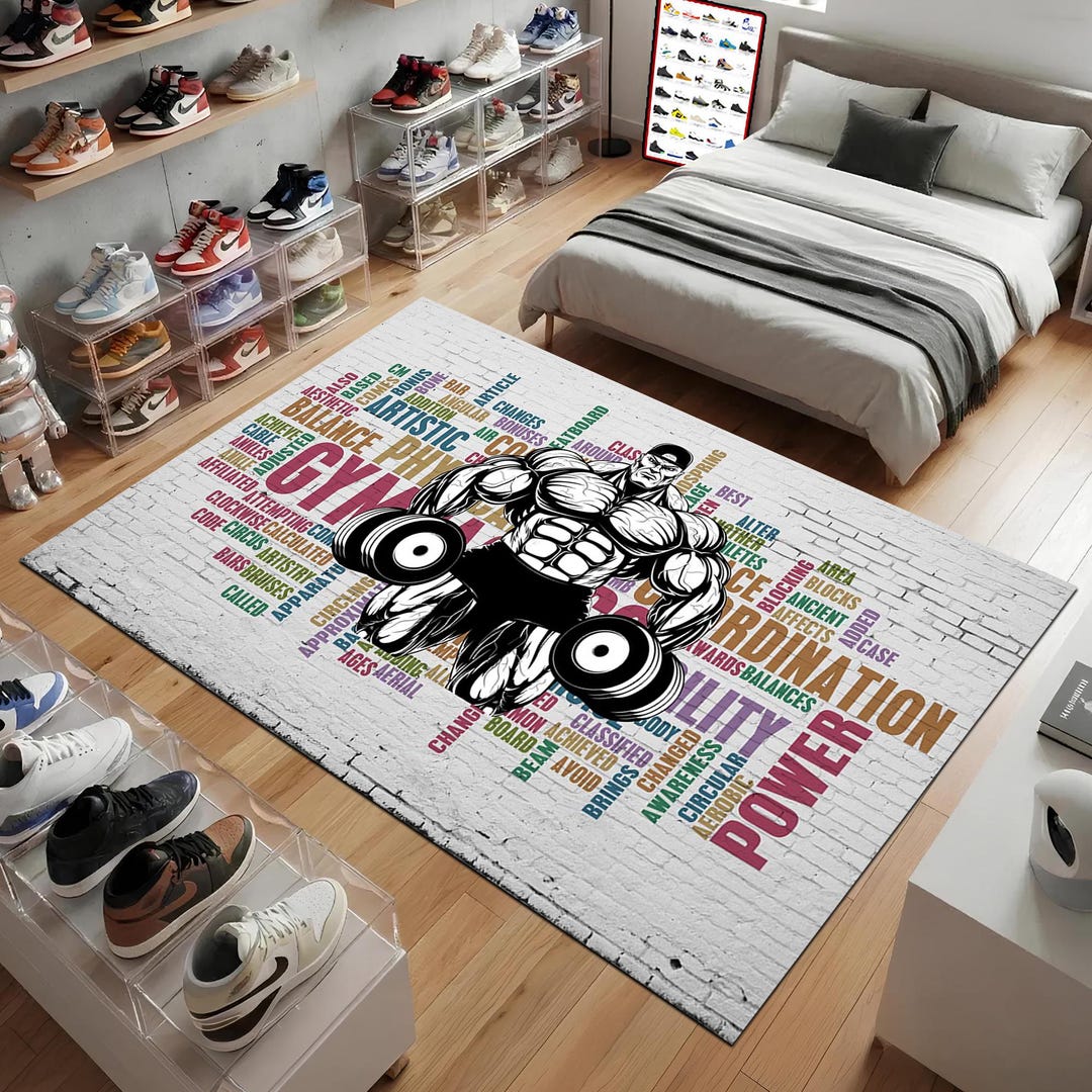 Gym Motivation Rug, Bodybuilder Area Rug, Fitness Room Carpet ...