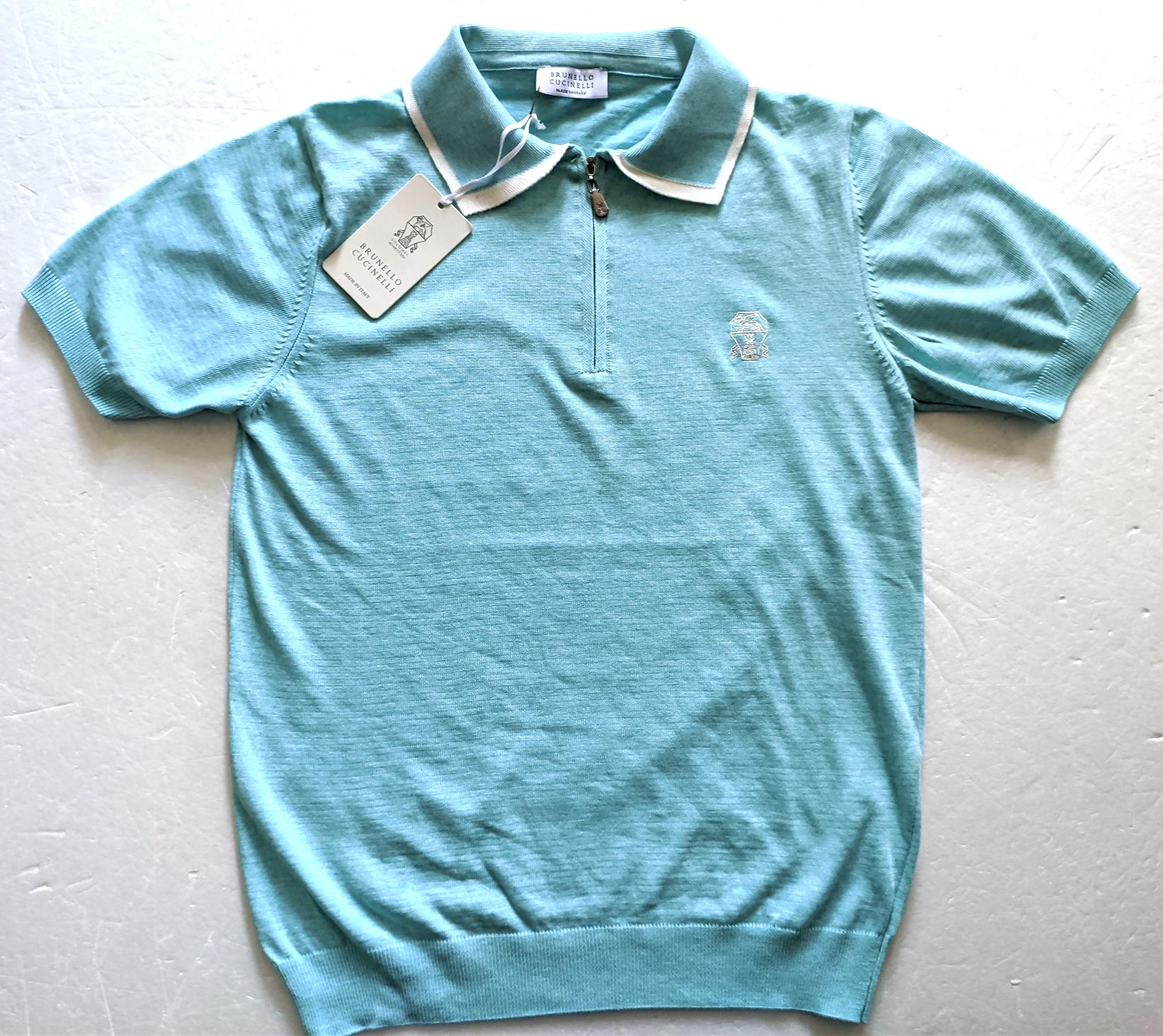 Brunello Cucinelli, VINTAGE BRUNELLO CUCINELLI Mens Mint Color Knit 1/4 Zip Polo T-Shirt Size M