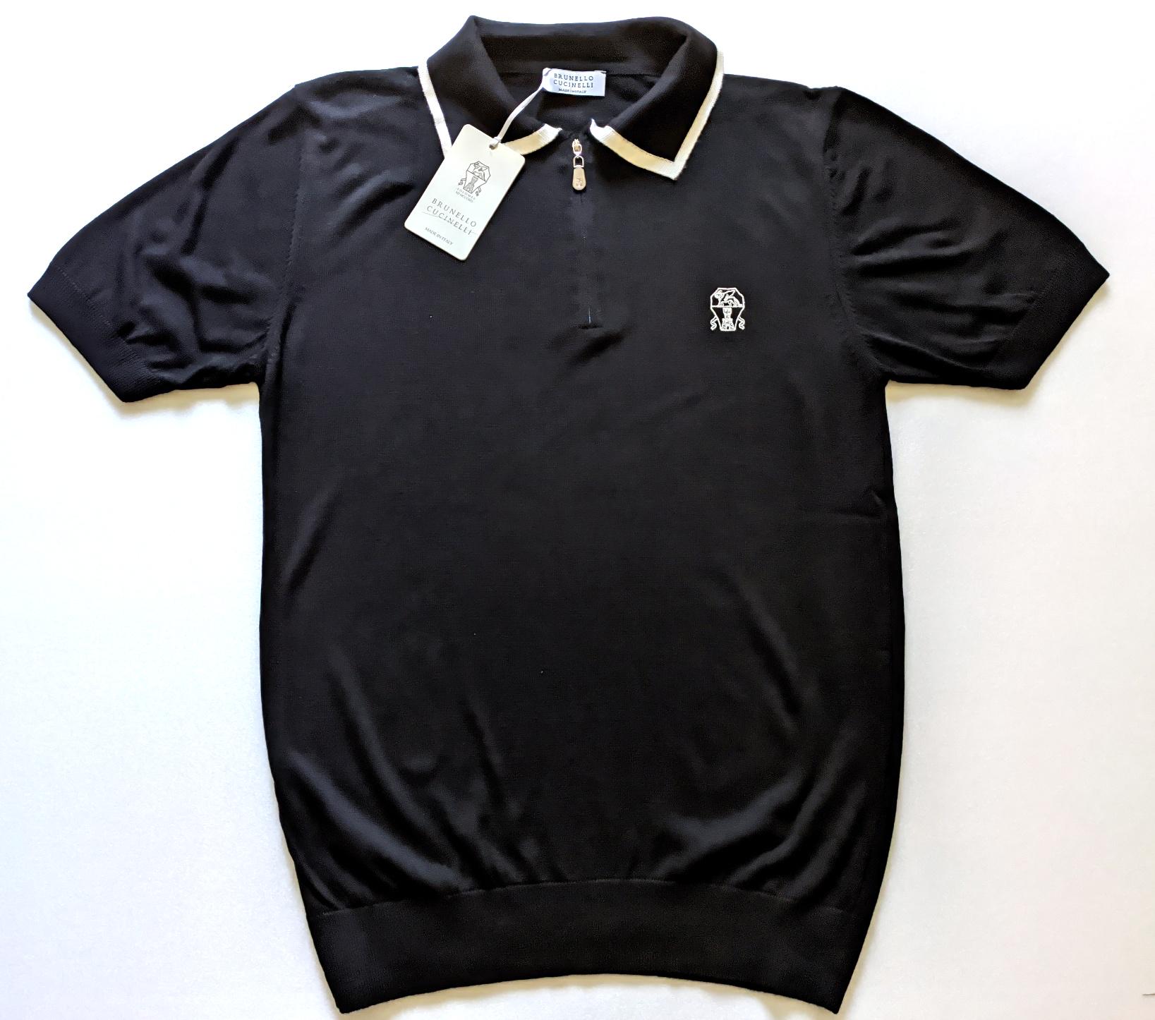 Brunello Cucinelli, VINTAGE BRUNELLO CUCINELLI Mens Black Knit 1/4 Zip Polo T-Shirt size L
