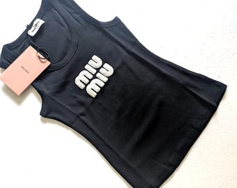 MIU MIU Schwarzes Tank Top für Damen aus Baumwolle mit Stickerei, Größe XS, M