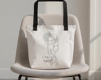 I Trust Myself – Tote Bag | Minimalist Botanical Line Art | Self Growth Healing Gift | Aesthetic wellness bag