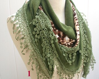 Lace Trimmed Scarf, Wrap, Shawl, Women's Gift, Lace Loop Scarf, Summer Scarf, Christmas Gift, Leopard Printed Scarf, Women's Scarf - PiYOYO