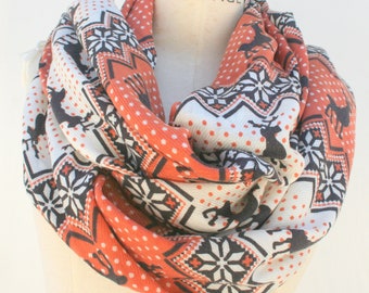 Pashmina infinity Scarf, Christmas holiday gift ideas, deer print, snowflake infinity scarves, Womens scarves,  womens gift, PiYOYO