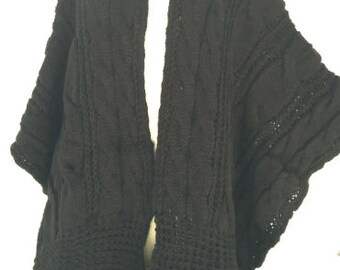 Hand knit  kimono cardigan women, Hand made knit cardigan scarf, winter cardigan,  knit shawl cardigan, black poncho, Christmas gifts