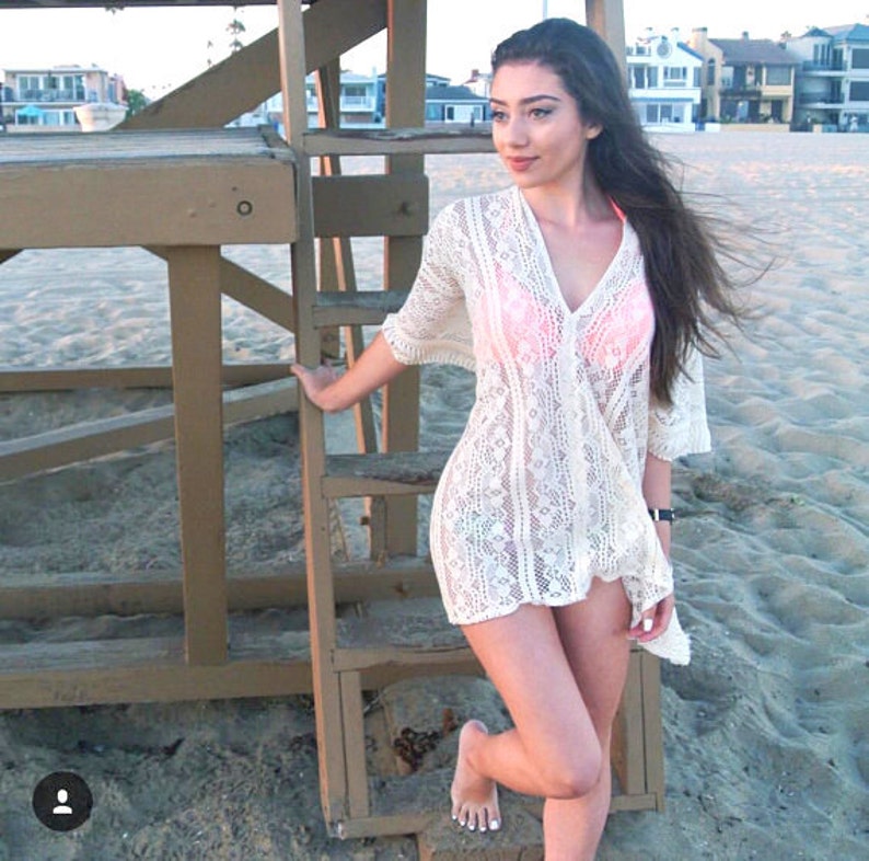Boho Beach Kimono Cover Up Swim Cover Up Lace Kimono Beach Poncho Gift Women Bikini Cover Up Cover Ups Kimono Cardigan By Piyoyo
