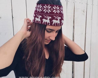 Knitted Head band, Christmas Headband, Most Popular Selling Item, snow flakes Headwrap, Rudolph deer - by PiYOYO