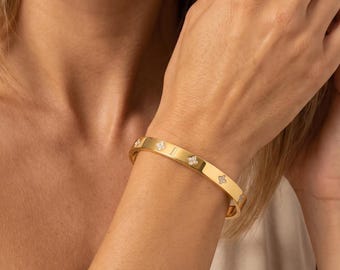 Bracciale a quadrifoglio, bracciale rigido in oro, bracciale a polsino in argento, acciaio inossidabile, gioielli impermeabili, regali di laurea, regalo di compleanno per la moglie