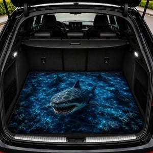 Great White Shark Car Trunk Mat 80x100 cm, Deep Ocean Cargo Liner with Non Slip Base, Universal Boot Carpet for SUV Sedan Sea Aesthetic