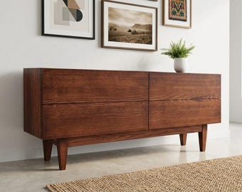 Modern Farmhouse Solid Wood Media Console | Custom TV Cabinet with Hidden Storage | Artisan Handmade Furniture