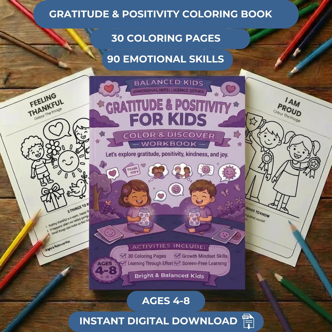 Printable Gratitude Workbook for Kids Ages 4-8 — Positivity Coloring ...