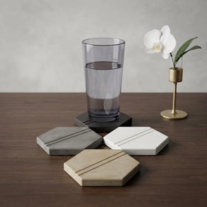 Hexagonal Concrete Coasters | Geometric Cement Set with Cork Base, Minimalist Decor