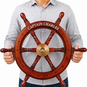 Engraved Rosewood Ship Wheel: Nautical Wall Decor, Beach House Art, Corporate Gifting & recognition awards