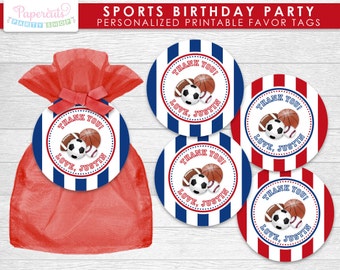 All Star Sports Theme Birthday Party Favor Tags | Red & Blue | Personalized | Printable DIY Digital File