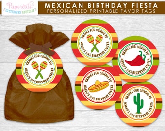 Mexican Fiesta Theme Birthday Party Favor Tags | Personalized | Printable DIY Digital File