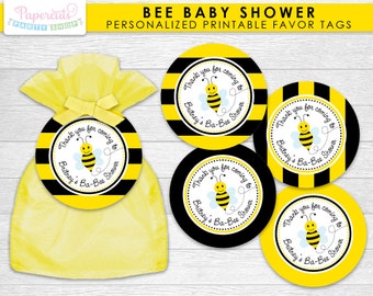 Busy Honey Bumble Bee / What Will it BEE Theme Baby Shower Favor Tags | Black & Yellow | Personalized | Printable DIY Digital File