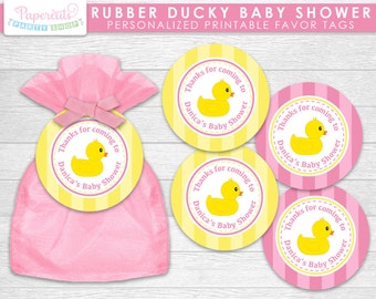 Rubber Ducky Theme Baby Shower Favor Tags | Pink & Yellow | It's a Girl | Personalized | Printable DIY Digital File