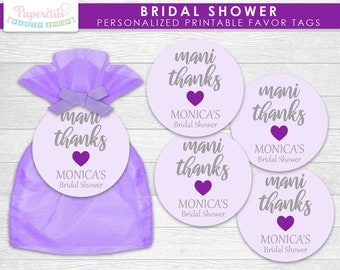 Mani Thanks Bridal Shower Favor Tags | Purple & Grey | Personalized | Printable DIY Digital File
