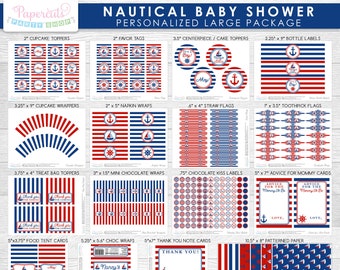 Nautical Theme LARGE Baby Shower Party Package | Blue & Red | Ahoy | Its a Boy | Personalized | Printable DIY Digital Files