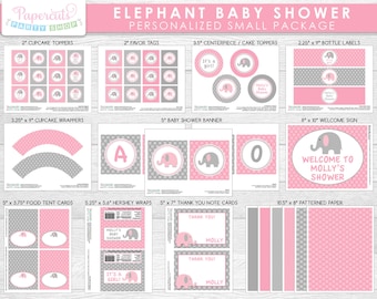 Elephant Theme SMALL Baby Shower Party Package | Pink & Grey | Personalized | Printable DIY Digital Files