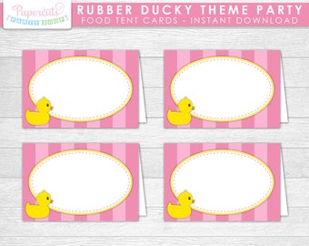 Rubber Ducky Theme Party Blank Food Tent Cards | Pink & Yellow | Printable DIY Digital File | INSTANT DOWNLOAD