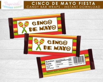 Mexican Cinco de Mayo Fiesta Theme Chocolate Bar Wrappers  | Printable DIY Digital File | INSTANT DOWNLOAD