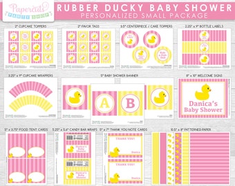 Rubber Ducky Theme SMALL Baby Shower Party Package | Pink & Yellow | It's a Girl | Personalized | Printable DIY Digital Files