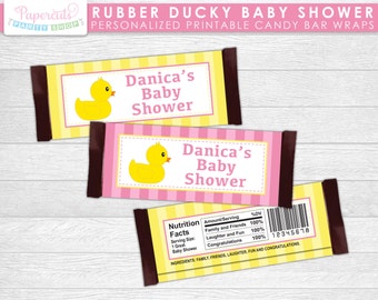 Rubber Ducky Theme Baby Shower Chocolate Bar Wrappers | Pink & Yellow | It's a Girl | Personalized | Printable DIY Digital File