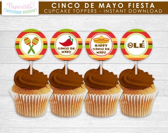 Mexican Cinco de Mayo Fiesta Theme Cupcake Toppers | Printable DIY Digital File | INSTANT DOWNLOAD