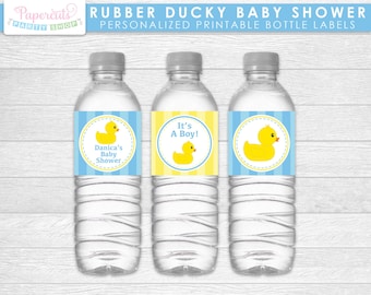 Rubber Ducky Theme Baby Shower Water Bottle Labels | Blue & Yellow | It's a Boy | Personalized | Printable DIY Digital File