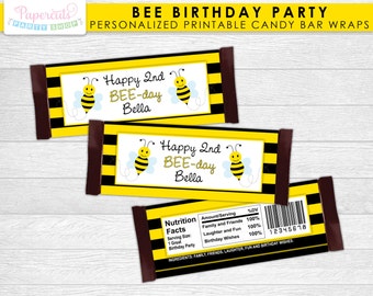 Busy Honey Bumble Bee Theme Birthday Party Chocolate Bar Wrappers | Black & Yellow | Personalized | Printable DIY Digital File