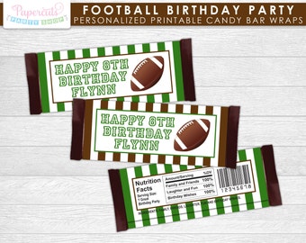 Football Theme Birthday Party Chocolate Bar Wrappers | Green & Brown | Personalized | Printable DIY Digital File