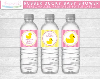 Rubber Ducky Theme Baby Shower Water Bottle Labels | Pink & Yellow | It's a Girl | Personalized | Printable DIY Digital File