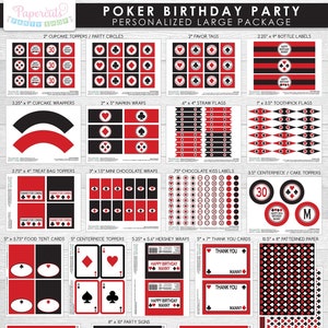 Casino Night Poker Theme LARGE Birthday Party Package | Red & Black | Personalized | Printable DIY Digital Files