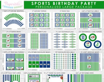 All Star Sports Theme LARGE Happy Birthday Party Package | Green & Blue | Personalized | Printable DIY Digital File