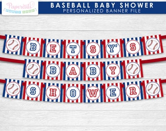 Baseball Theme Baby Shower Party Banner | Blue & Red | Personalized | Printable DIY Digital File