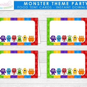 Little Monster Theme Blank Food Tent Cards | Blue, Orange, Green ...
