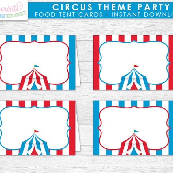 Circus / Carnival Theme Party Blank Food Tent Cards | Blue & Red | Printable DIY Digital File | INSTANT DOWNLOAD