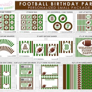 Football Theme SMALL Birthday Party Package Green & Brown Personalized Printable DIY Digital Files image 1